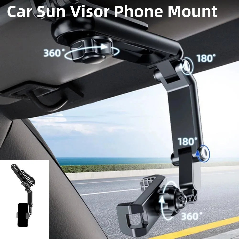 Car Sun Visor Phone Mount 360° Rotating Rotatable Adjustable Long Arm  Phone Holder Universal Navigation Bracket For Vehicle