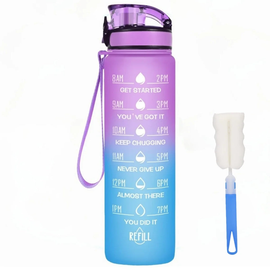 32 oz Drinking Water Bottle with Times to Drink and Straw, Motivational with Carrying Strap, Leakproof BPA & Toxic Free