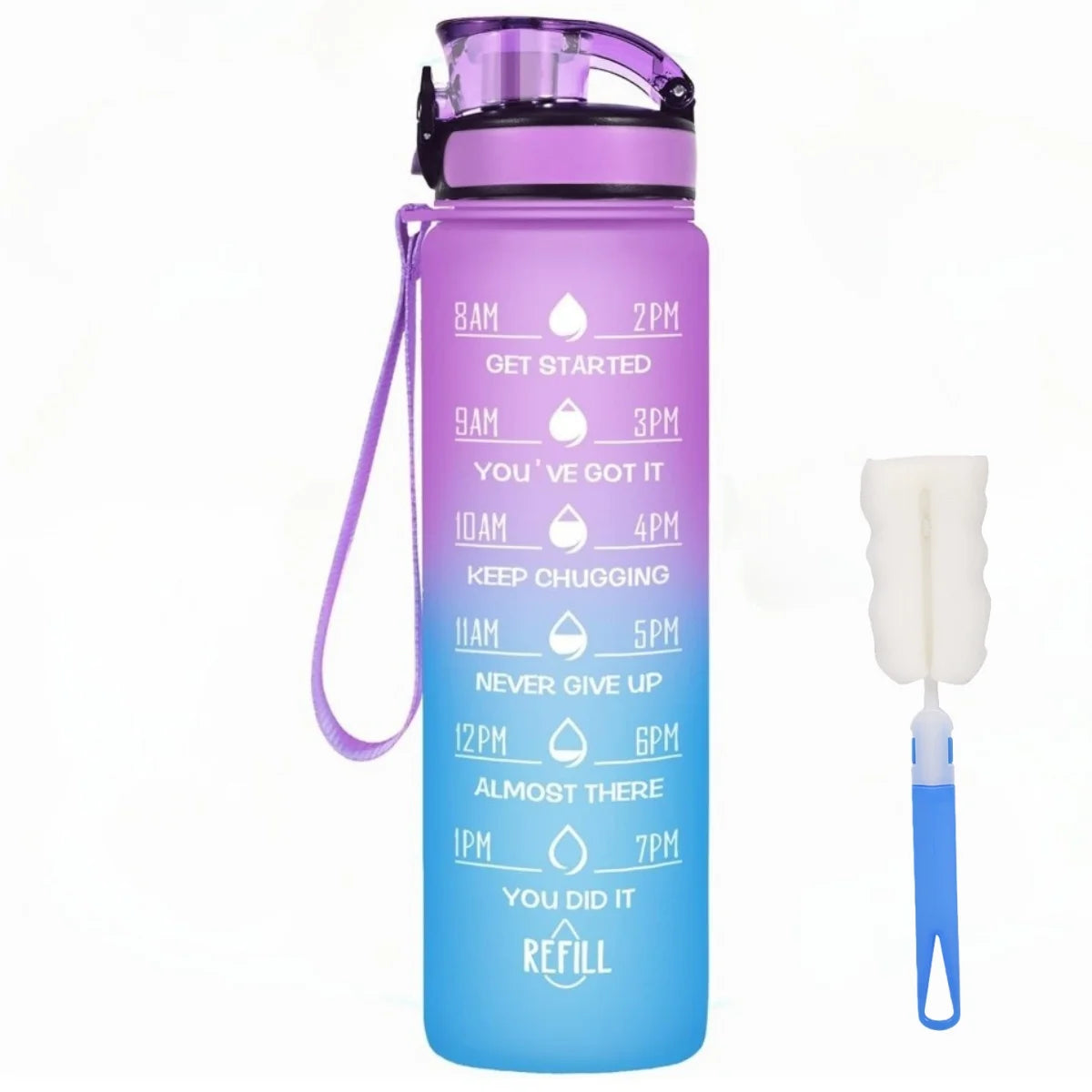 32 oz Drinking Water Bottle with Times to Drink and Straw, Motivational with Carrying Strap, Leakproof BPA & Toxic Free